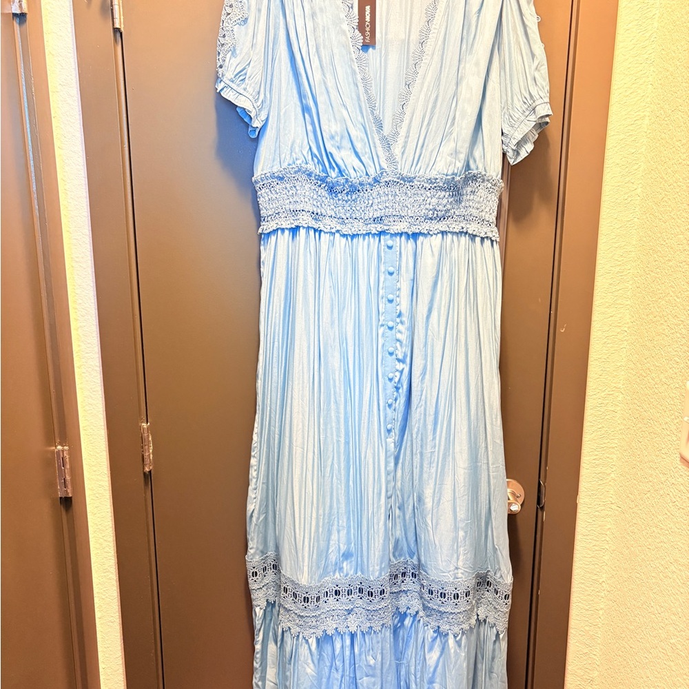Fashion Nova Sky Blue Lace Maxi Dress